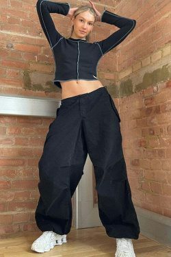 Y2K Cargo Pants with 4 Pockets: Coquette Aesthetic Grunge Style for Women Fashion
