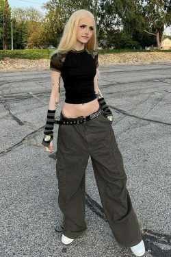 Y2K Cargo Pants with 4 Pockets: Coquette Aesthetic Grunge Style for Women Fashion