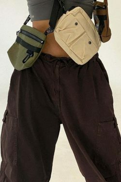 Y2K Cargo Pants with 4 Pockets: Coquette Aesthetic Grunge Style for Women Fashion
