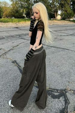 Y2K Cargo Pants with 4 Pockets: Coquette Aesthetic Grunge Style for Women Fashion