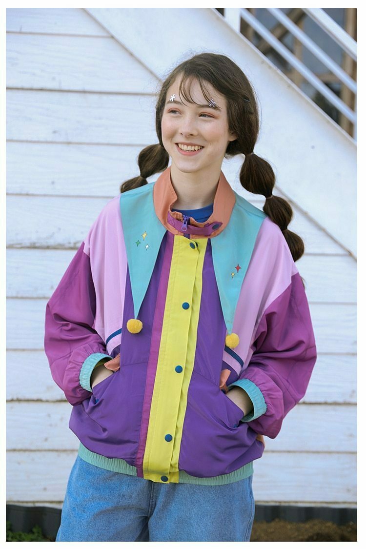 Y2K Color Block Jacket: Coquette Grunge Aesthetic, Pastel Goth, Cute Tops Y2K Color Block Jacket: Coquette Grunge Aesthetic, Pastel Goth, Cute Tops