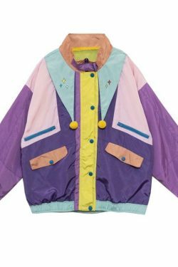 Y2K Color Block Jacket: Coquette Grunge Aesthetic, Pastel Goth, Cute Tops