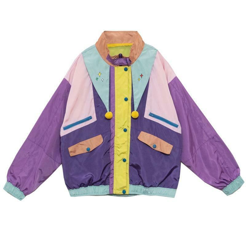 Y2K Color Block Jacket: Coquette Grunge Aesthetic, Pastel Goth, Cute Tops Y2K Color Block Jacket: Coquette Grunge Aesthetic, Pastel Goth, Cute Tops
