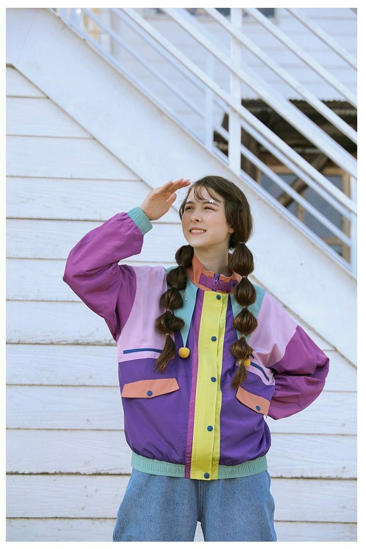 Y2K Color Block Jacket: Coquette Grunge Aesthetic, Pastel Goth, Cute Tops Y2K Color Block Jacket: Coquette Grunge Aesthetic, Pastel Goth, Cute Tops