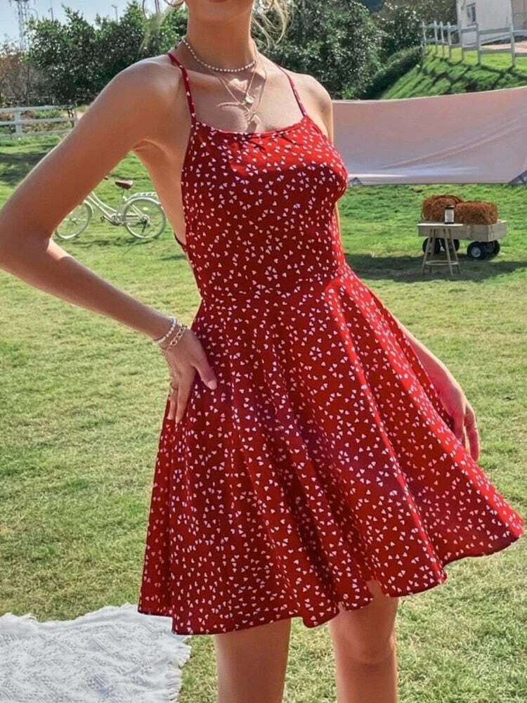 Y2K Confetti Floral Backless Dress - Coquette Aesthetic for Women Y2K Confetti Floral Backless Dress - Coquette Aesthetic for Women