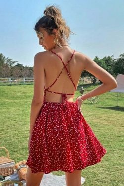 Y2K Confetti Floral Backless Dress - Coquette Aesthetic for Women