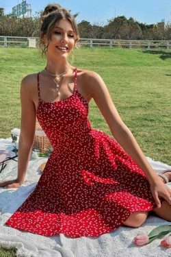 Y2K Confetti Floral Backless Dress - Coquette Aesthetic for Women