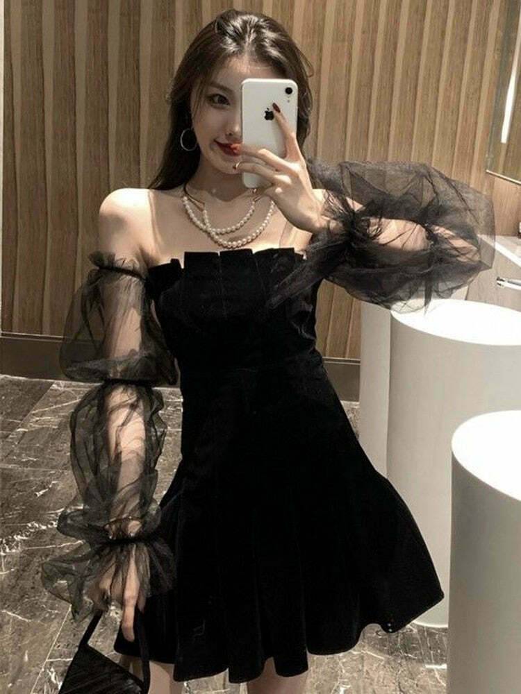 Y2K Coquette Aesthetic Braise Off Shoulder Mini Dress Y2K Coquette Aesthetic Braise Off Shoulder Mini Dress