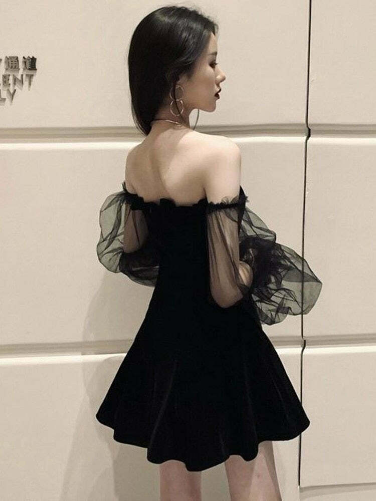 Y2K Coquette Aesthetic Braise Off Shoulder Mini Dress Y2K Coquette Aesthetic Braise Off Shoulder Mini Dress