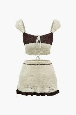 Y2K Coquette Aesthetic Color Block Knit Set - Grunge Style Cute Outfit