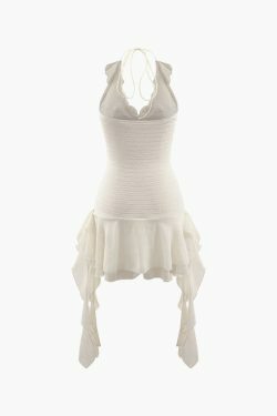 Y2K Coquette Aesthetic Halter Neck Ruffle Mini Dress for Women - Grunge Style Fashion