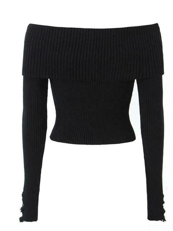 Y2K Coquette Aesthetic Off-Shoulder Sweater - Grunge & Pastel Goth Style