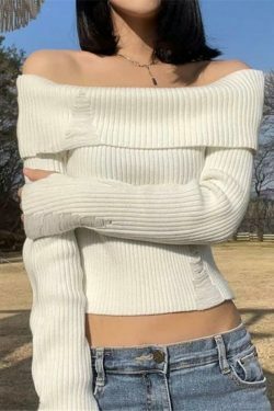 Y2K Coquette Aesthetic Off-Shoulder Sweater - Grunge & Pastel Goth Style