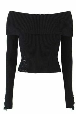 Y2K Coquette Aesthetic Off-Shoulder Sweater - Grunge & Pastel Goth Style
