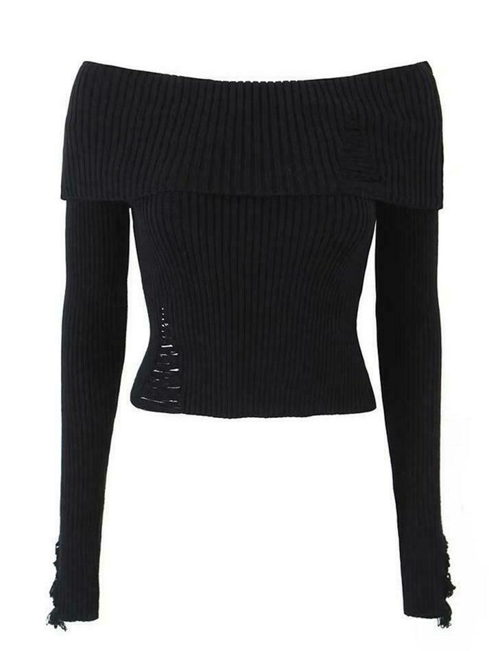 Y2K Coquette Aesthetic Off-Shoulder Sweater - Grunge & Pastel Goth Style