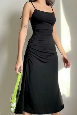 Y2K Coquette Aesthetic Ruched Midi Dress - Grunge Elegance