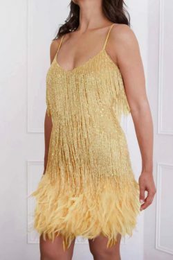 Y2K Coquette Aesthetic Sequin Feather Dress - Grunge Elegance