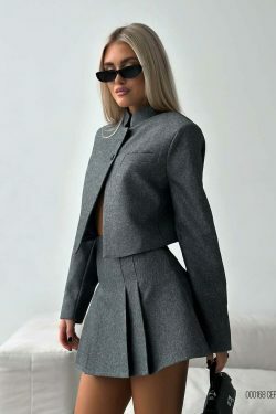 Y2K Coquette Aesthetic Stand-Up Collar Cardigan Suit - Grunge Style, Pastel Goth Vibes