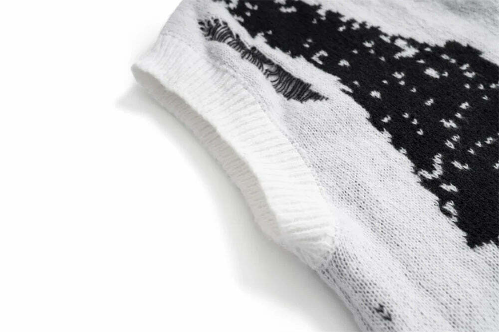 Y2K Coquette Aesthetic Sweater Vest - Grunge Style, Pastel Goth - Frayed Abstract Y2K Coquette Aesthetic Sweater Vest - Grunge Style, Pastel Goth - Frayed Abstract