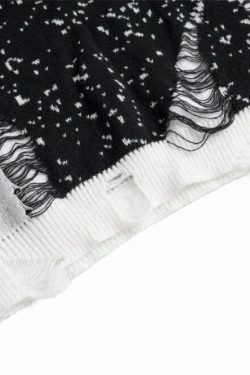 Y2K Coquette Aesthetic Sweater Vest - Grunge Style, Pastel Goth - Frayed Abstract