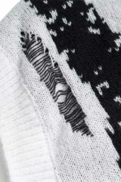 Y2K Coquette Aesthetic Sweater Vest - Grunge Style, Pastel Goth - Frayed Abstract