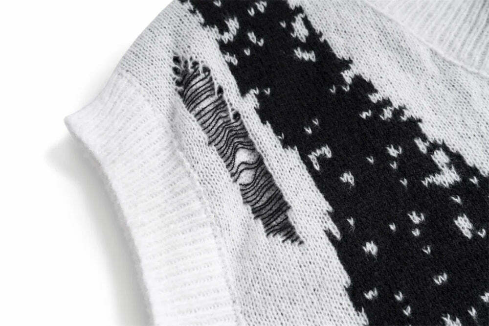 Y2K Coquette Aesthetic Sweater Vest - Grunge Style, Pastel Goth - Frayed Abstract Y2K Coquette Aesthetic Sweater Vest - Grunge Style, Pastel Goth - Frayed Abstract