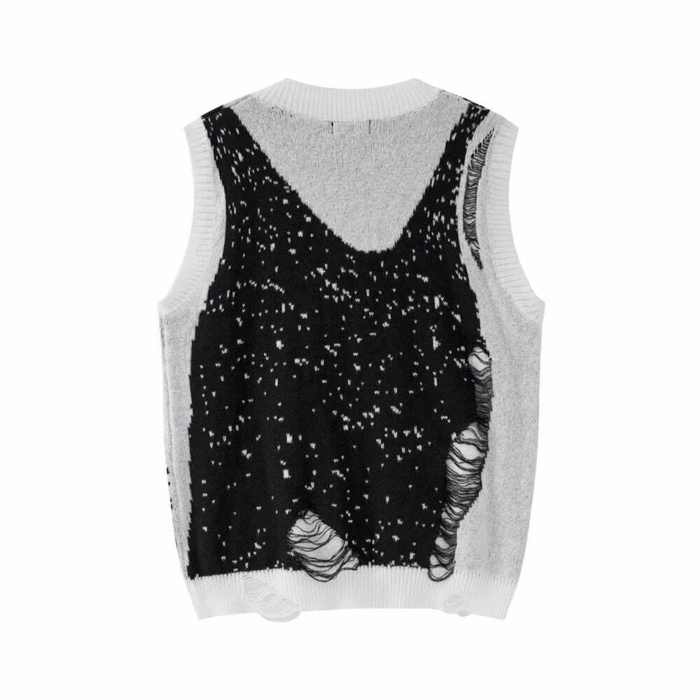 Y2K Coquette Aesthetic Sweater Vest - Grunge Style, Pastel Goth - Frayed Abstract Y2K Coquette Aesthetic Sweater Vest - Grunge Style, Pastel Goth - Frayed Abstract