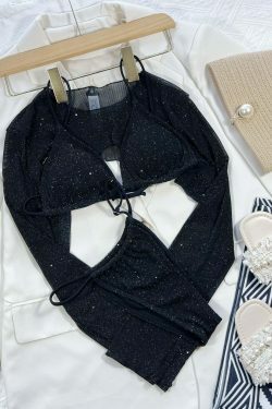 Y2K Coquette Aesthetic Three-Piece Swimsuit Set - Grunge & Pastel Goth