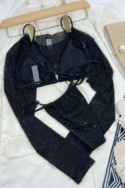 Y2K Coquette Aesthetic Three-Piece Swimsuit Set - Grunge & Pastel Goth