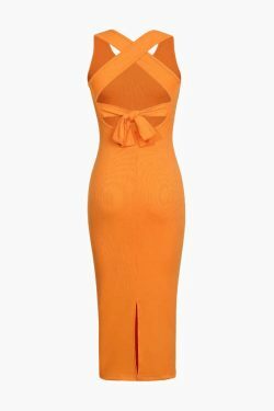 Y2K Coquette Aesthetic Tie Back Split Bodycon Midi Dress - Grunge Style Fashion for Women