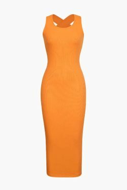 Y2K Coquette Aesthetic Tie Back Split Bodycon Midi Dress - Grunge Style Fashion for Women