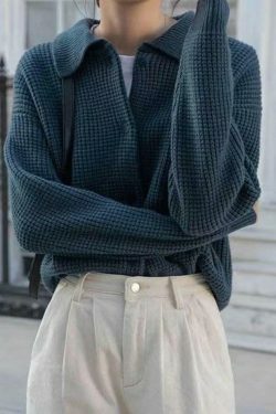 Y2K Coquette Aesthetic Waffle Cardigan: Grunge Style Cute Tops & Pastel