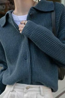 Y2K Coquette Aesthetic Waffle Cardigan: Grunge Style Cute Tops & Pastel