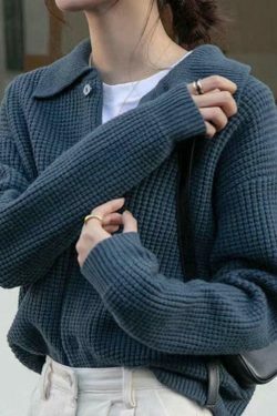 Y2K Coquette Aesthetic Waffle Cardigan: Grunge Style Cute Tops & Pastel