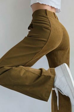 Y2K Corduroy High Waist Loose Pants - Coquette Aesthetic Grunge Style Cargo Skirt