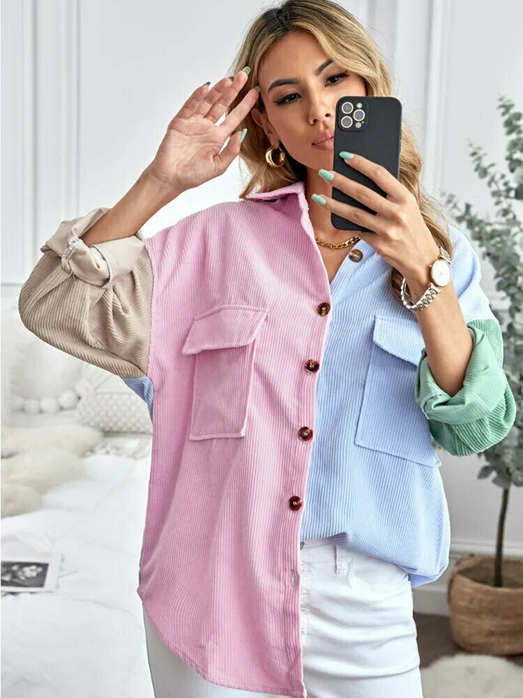 Y2K Corduroy Patchwork Shirt - Coquette Grunge Aesthetic - Cute Tops & Cargo Skirt Comfy Hoodie