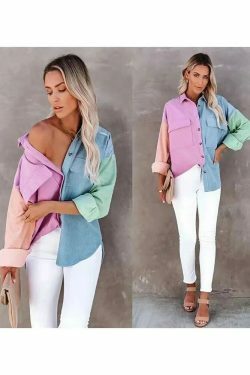 Y2K Corduroy Patchwork Shirt - Coquette Grunge Aesthetic - Cute Tops & Cargo Skirt Comfy Hoodie