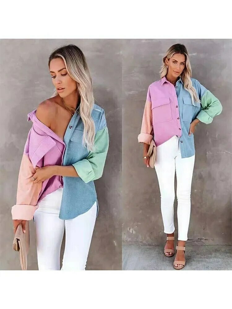 Y2K Corduroy Patchwork Shirt - Coquette Grunge Aesthetic - Cute Tops & Cargo Skirt Comfy Hoodie