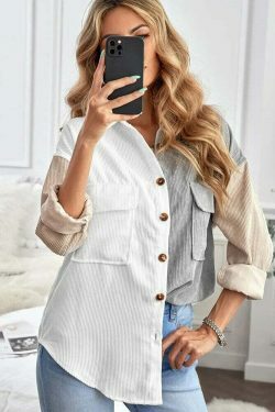 Y2K Corduroy Patchwork Shirt - Coquette Grunge Aesthetic - Cute Tops & Cargo Skirt Comfy Hoodie