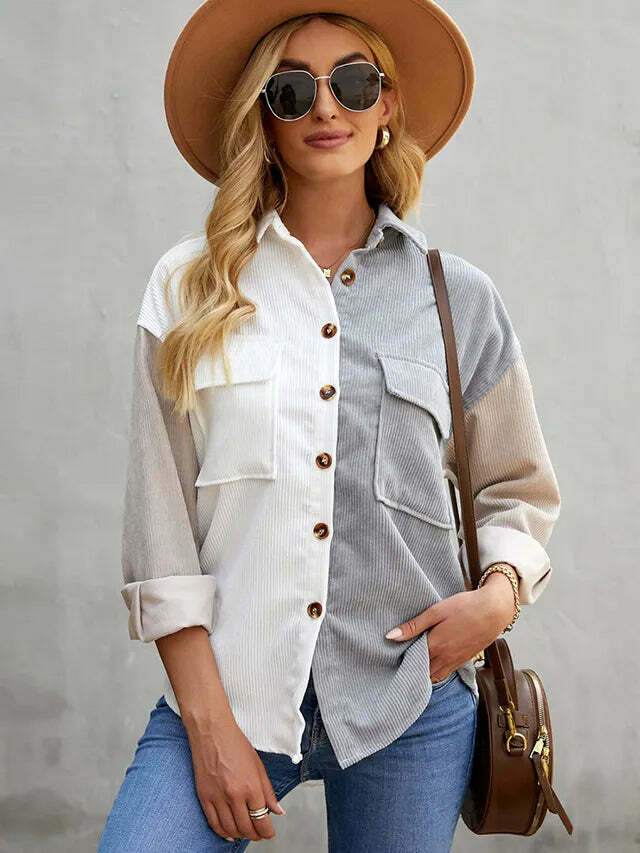 Y2K Corduroy Patchwork Shirt - Coquette Grunge Aesthetic - Cute Tops & Cargo Skirt Comfy Hoodie