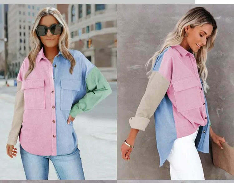 Y2K Corduroy Patchwork Shirt - Coquette Grunge Aesthetic - Cute Tops & Cargo Skirt Comfy Hoodie