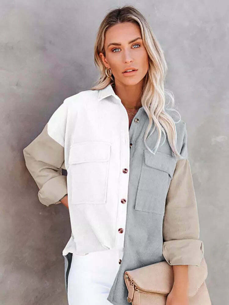 Y2K Corduroy Patchwork Shirt - Coquette Grunge Aesthetic - Cute Tops & Cargo Skirt Comfy Hoodie