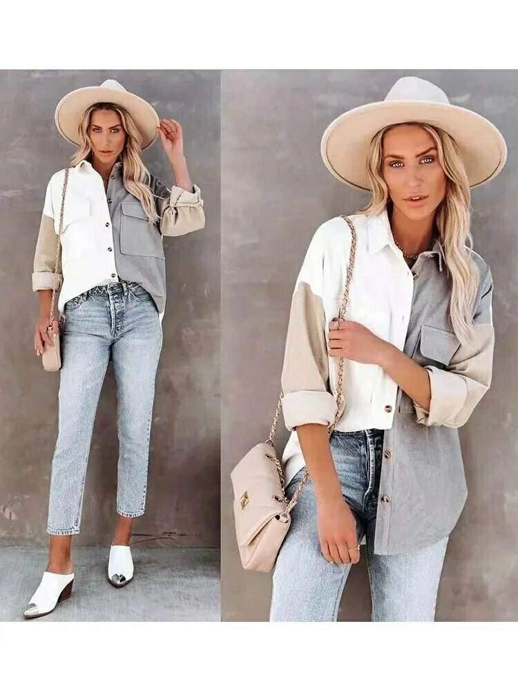 Y2K Corduroy Patchwork Shirt - Coquette Grunge Aesthetic - Cute Tops & Cargo Skirt Comfy Hoodie