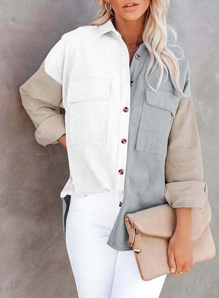 Y2K Corduroy Patchwork Shirt - Coquette Grunge Aesthetic - Cute Tops & Cargo Skirt Comfy Hoodie