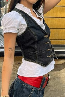 Y2K Corset Top with Denim Detail: Coquette Aesthetic Grunge Style Cargo Skirt Outfit