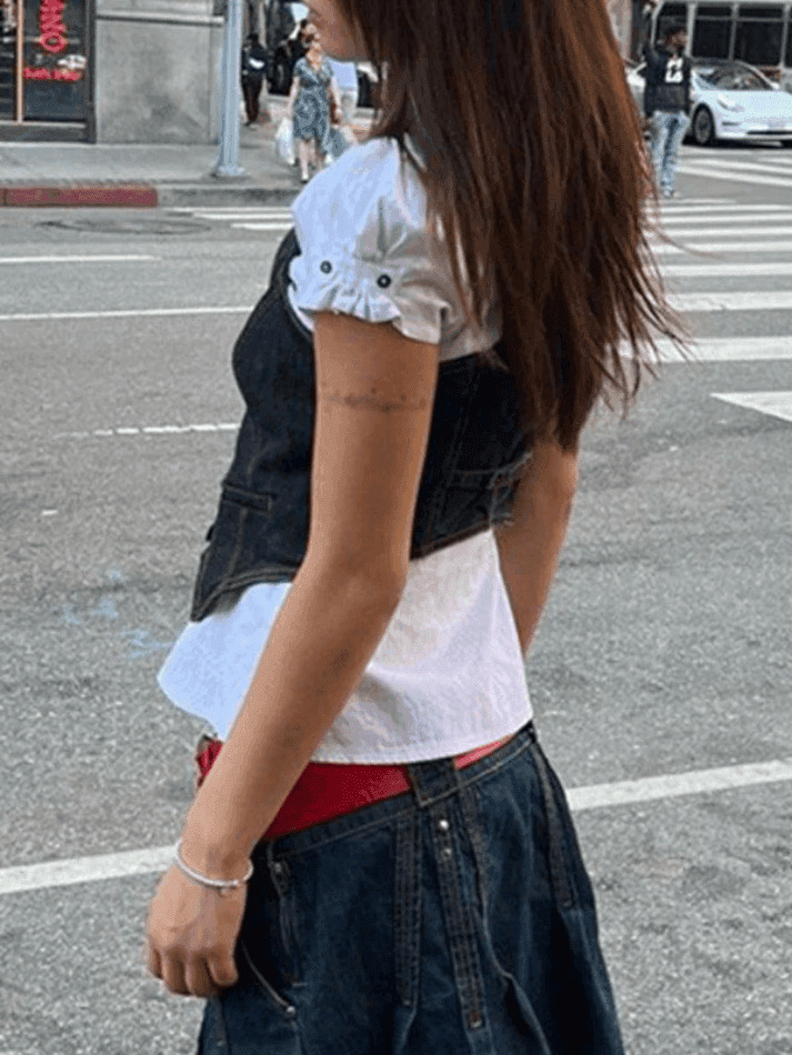 Y2K Corset Top with Denim Detail: Coquette Aesthetic Grunge Style Cargo Skirt Outfit