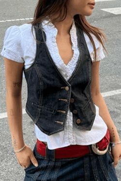 Y2K Corset Top with Denim Detail: Coquette Aesthetic Grunge Style Cargo Skirt Outfit