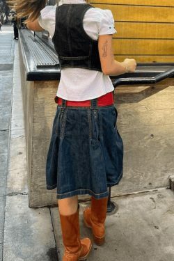 Y2K Corset Top with Denim Detail: Coquette Aesthetic Grunge Style Cargo Skirt Outfit
