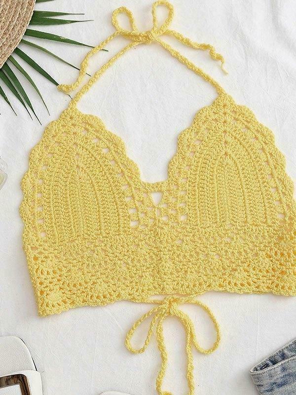 Y2K Crochet Knit Halter Crop Top - Coquette Aesthetic, Grunge Style, Cute Tops