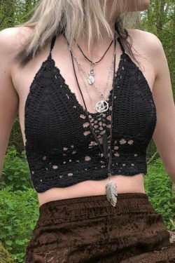 Y2K Crochet Knit Halter Crop Top - Coquette Aesthetic, Grunge Style, Cute Tops